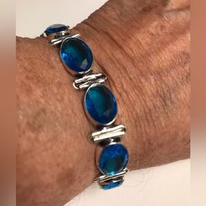 Blue Topaz Stamped 925 Sterling Silver Bracelet
